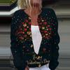 Women's Fashion Valentine's Day Heart Printed Long Sleeve Knitted Cardigan Button Jacket
