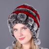 Frauen Herbst Winter Wärme Verdickte Gehörschutz Pelz Gras Rex Kaninchen Haar Hut Drei Ball Runde Strickmütze