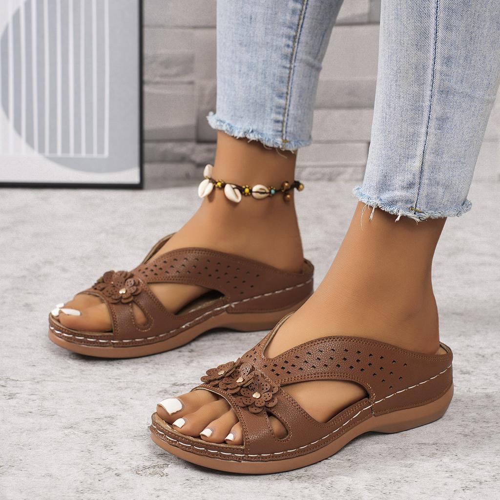 Women's Flowers Decor Slide Sandals, Casual Open Toe Arch Support Shoes, Comfortable Summer Outside Slides