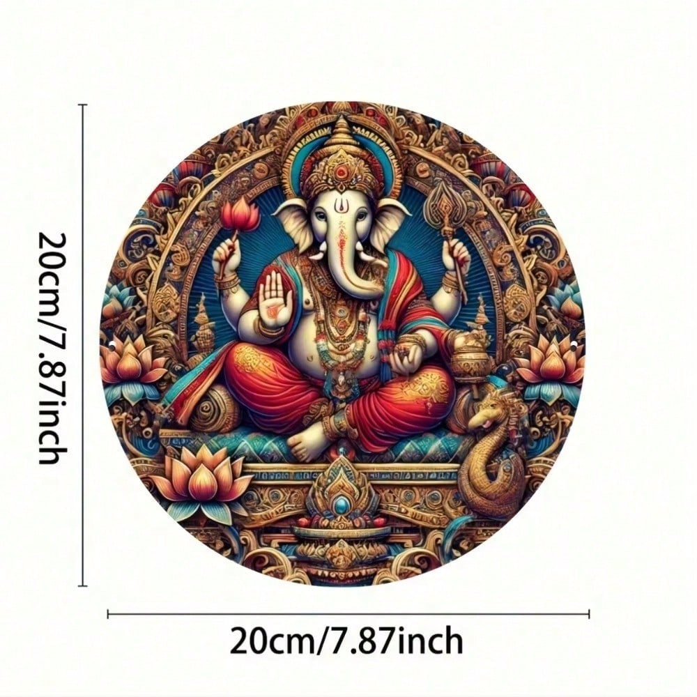 Vintage Ganesh Round Metal Wall Art Home Decor