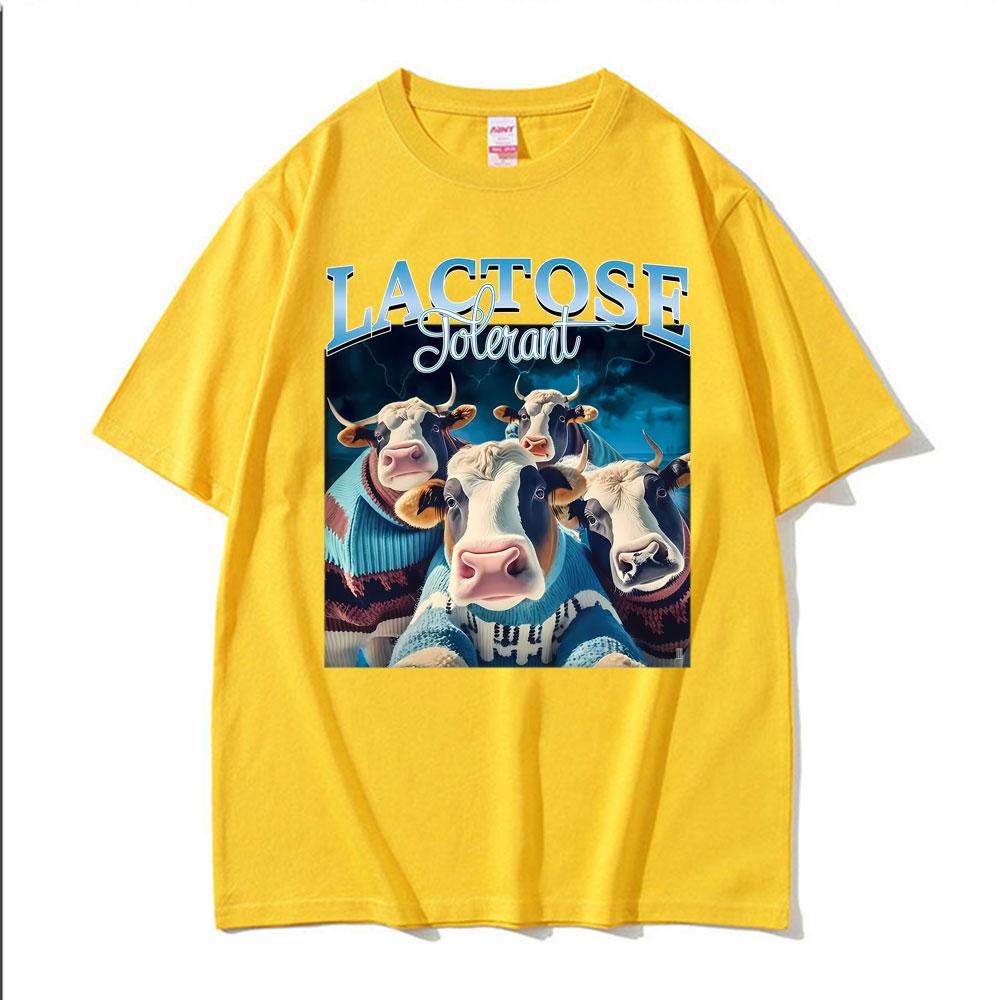 

Lactose Tolerant Cows Funny Vintage 90s Tshirt Unisexs Women Clothing Fashion Loose T Shirts Oversized 100 Cotton Casual T Shirt 4XL
