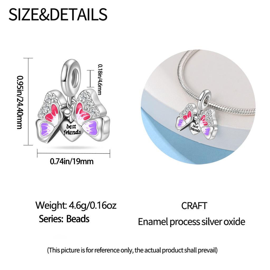 Charms Original Copper Pink Butterfly Pendant Beads Fit Bracelet Diy Fine Gift Women Delicate Jewelry Accessory