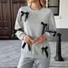 Baifen Zhiyi 2025 Autumn Sweet Style Grey Hoodie with Bow Accent