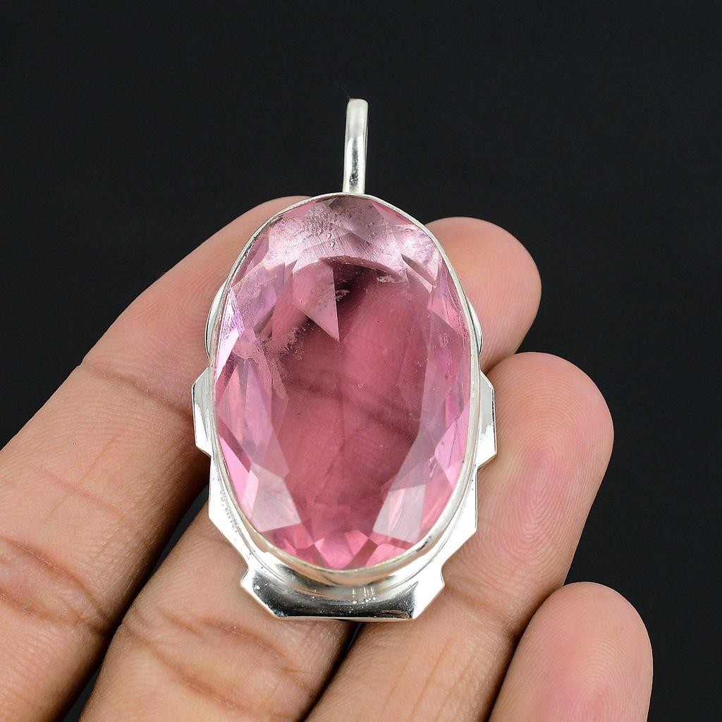 Pink Kunzite Gemstone Handmade 925 Sterling Silver Jewelry Pendant Statement Bohemian Pendant Pink Kunzite Gemstone Pendant For Gifts