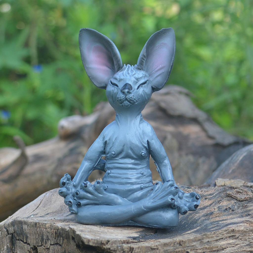Gelassene Graue Katze Meditation Harz Figur Charmantes Heim Garten Dekor Stück