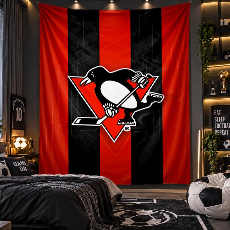 Arazzo da Appendere a Parete Stampa Pittsburgh Penguins Tessuto per Soggiorno Camera da Letto Decorazione per la Casa