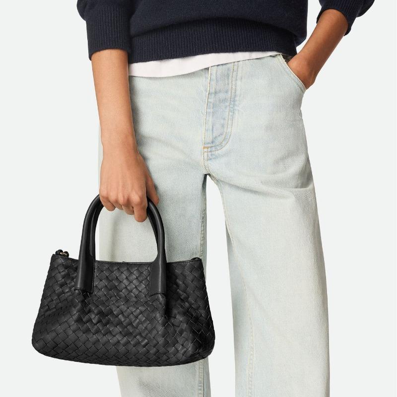 Small tote cowhide hand-woven bag removable shoulder strap for double-sided use