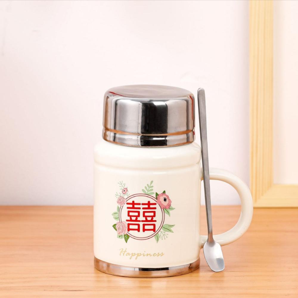 

Vintage Double Happiness Kettle Mug with Lid Spoon Girls Ceramic Mug with Gift Box Packed Red Red Gift Box 301-400ml