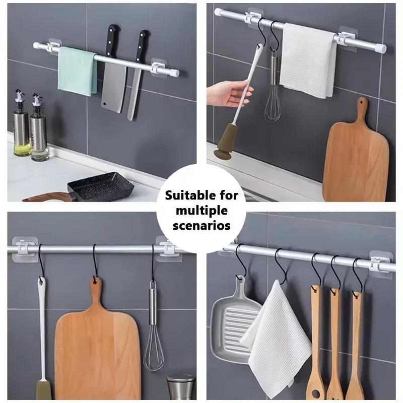 Curtain Rod Holder Hooks Adjustable Self Adhesive Holder Clamp Rotatable Rail Bracket Hook Rod Bracket for Home Kitchen Bathroom