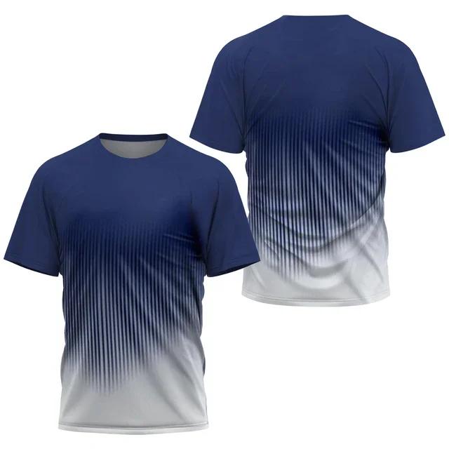 Fashion Gradient Stripe Print T Shirt For Men Badminton Table Tennis Training Clothing Summer Tops Casual O-neck Sports T-Shirts