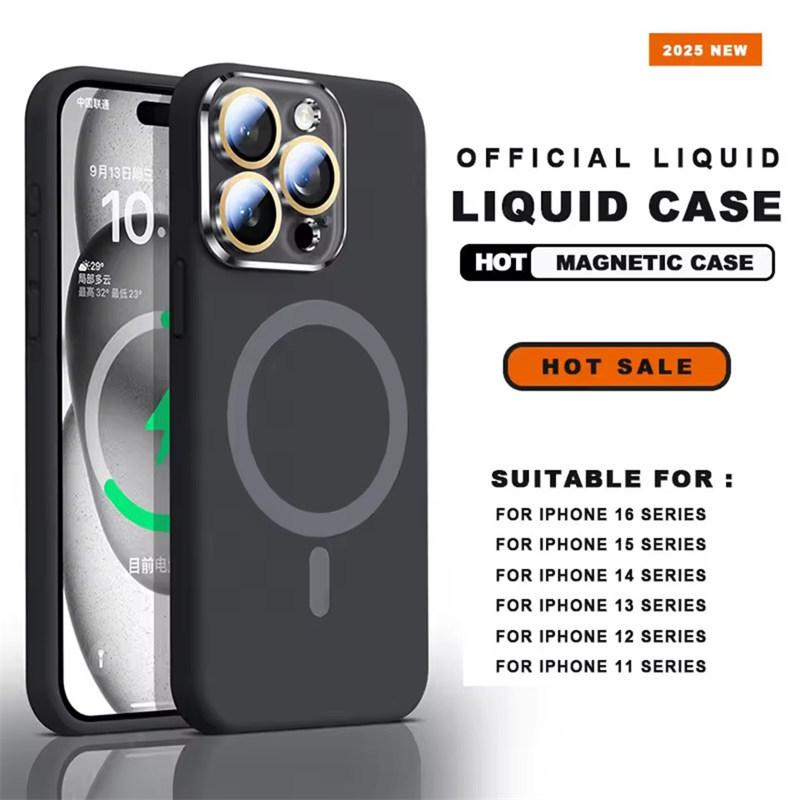 

Рідкі Силіконові Магнітні Чохли для Телефонів Для iPhone17 16 15 13 12 Pro Max Для Заряджання Magsafe Кришка з Захисним Склом для Камери iPhone 12 чорний