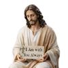 Figurine de Jésus en Résine Figurine en Résine Faite à la Main Design Assis Je Suis Toujours avec Vous Panneau Statue de Jésus-Christ Compagnon de Bureau Décoration de Maison