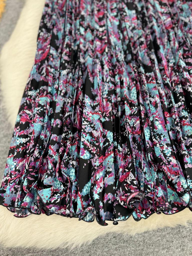 European South African Fashion Pleated Midi A-line Skirt with Big Hem – Versatile Holiday Women's Wear