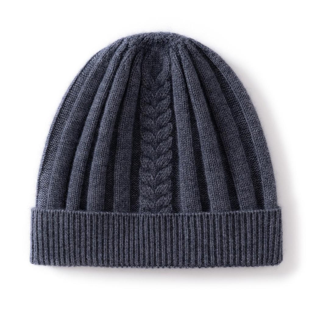 Cashmere autumn and winter new women's high-end solid color twisted flower thickened warm fashion knitted casual flanged hat