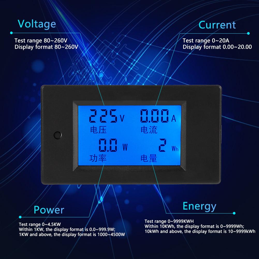 Digital LCD Voltmeter PEACEFAIR PZEM-021 LCD Display Digital AC Voltage Current Power Energy Meter 20A AC80-260V Current Meter