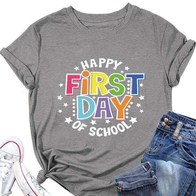 Summer loose crewneck Tshirt happy first day of printed casual shortsleeved fashion top