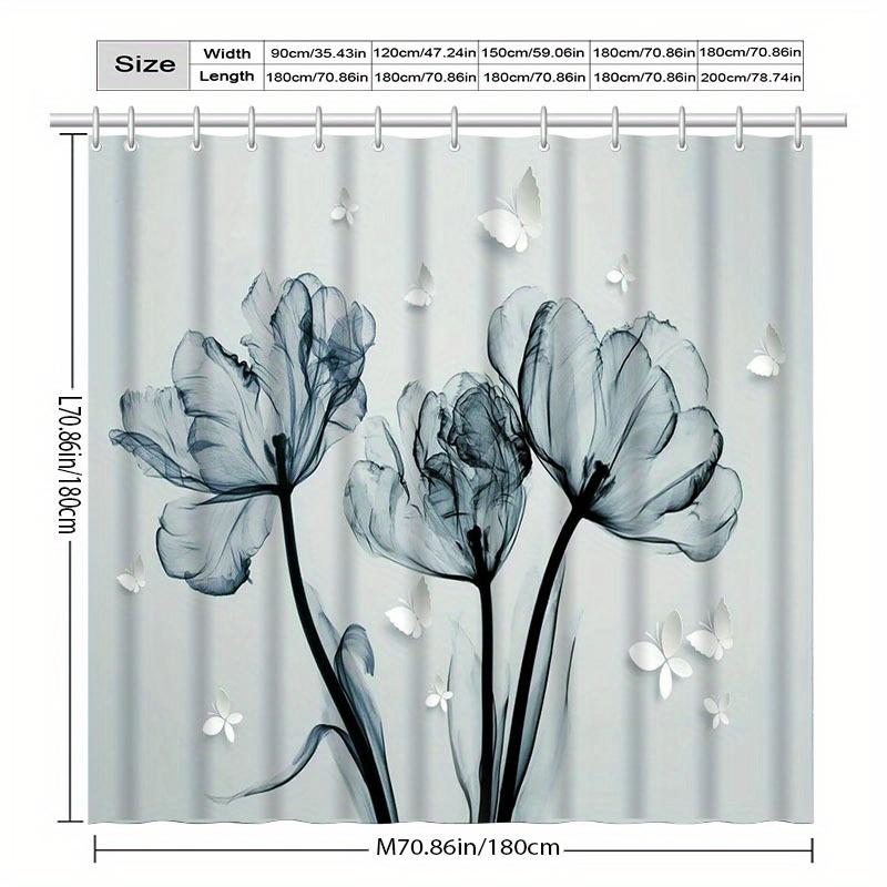 1pc Elegant Blue Flower Shower Curtain with Hooks - Artistic Floral Design for Bathroom Decoration, Suitable for Home and Hotel