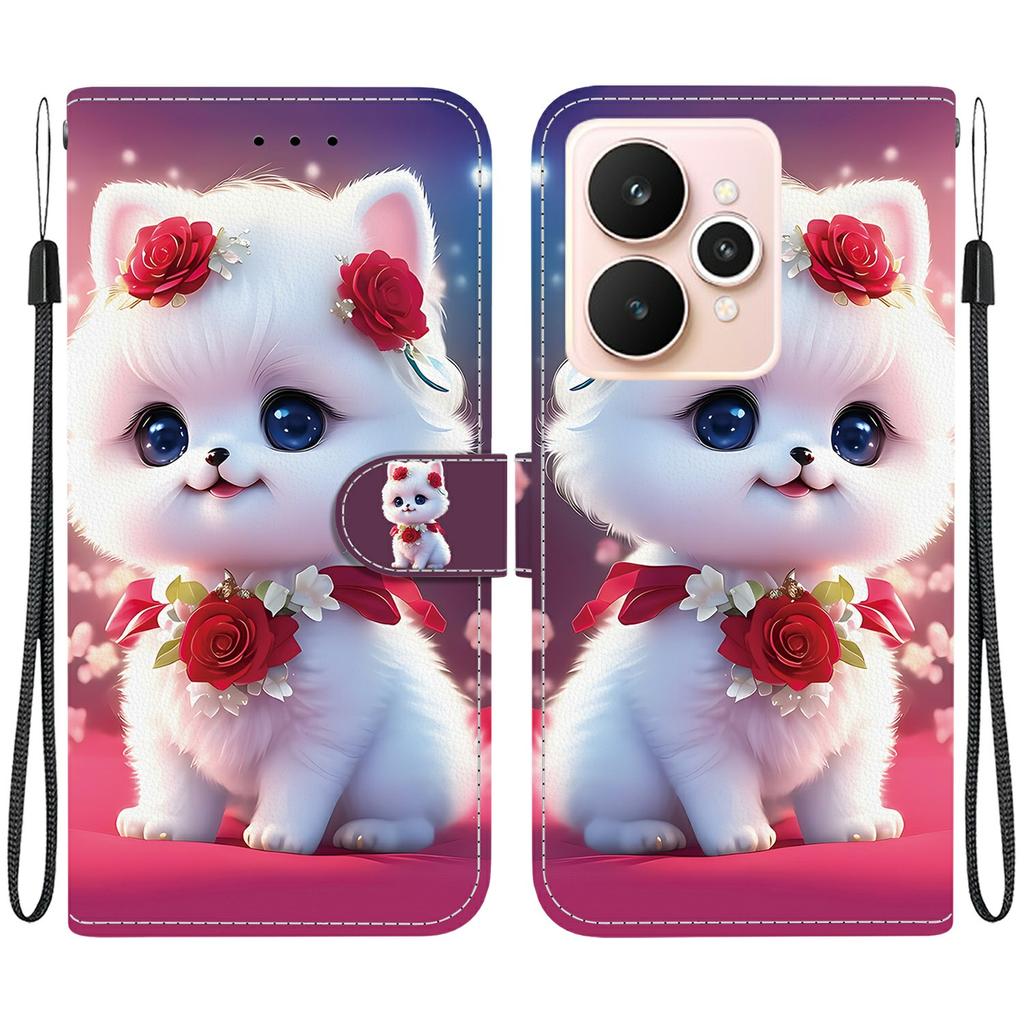 For Realme 15 Pro 5G/15 5G Leather Case Stand Wallet Pattern Printing Phone Cover with Wrist Strap