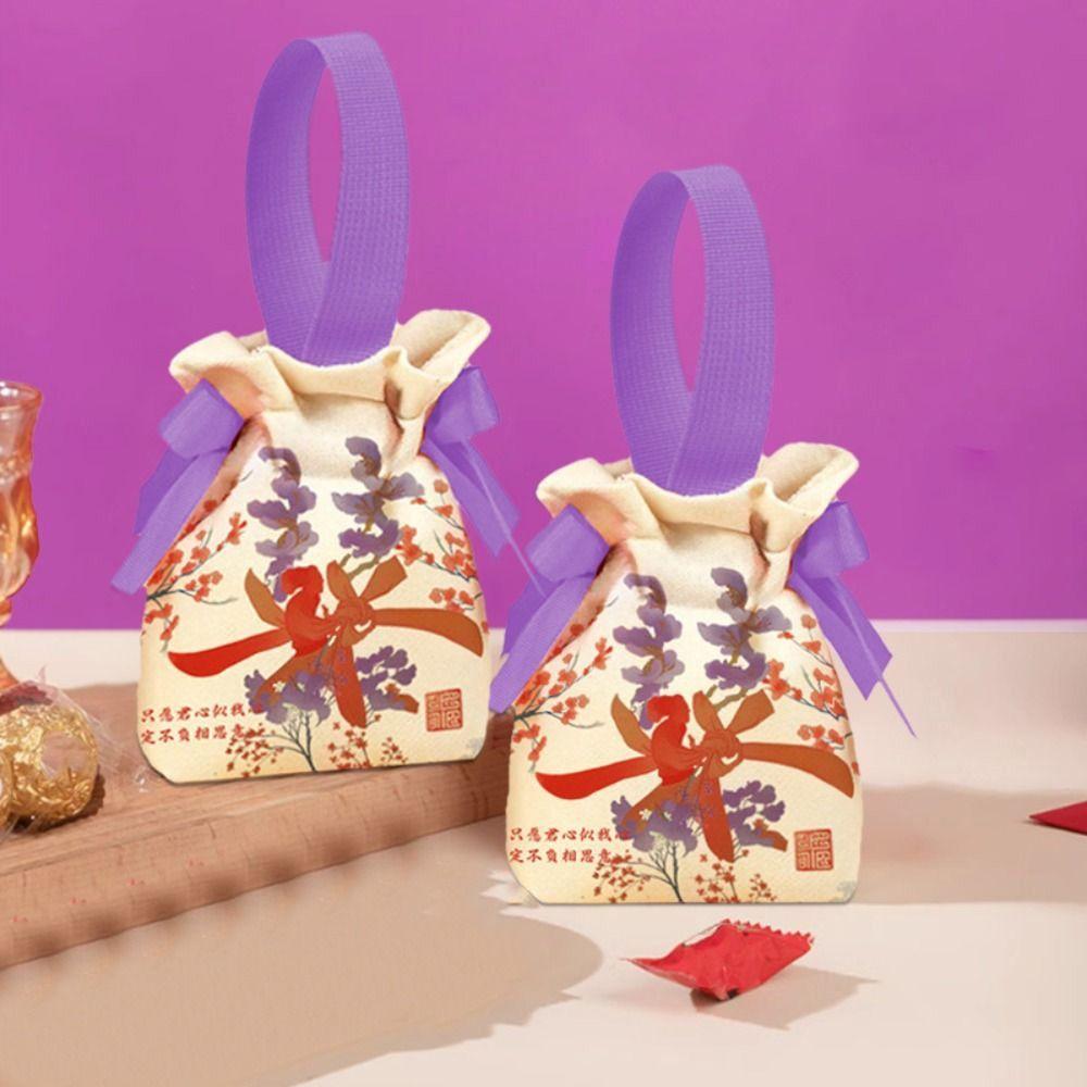 Bowknot Wedding Candy Bag Canvas Chinese Style Handbag Sweet Small Wrist Bag  Party