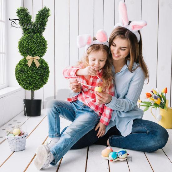1/2Pcs Easter Bunny Artificial Plants Stake with LED Light Strip Outdoor Garden Patio Yard Lawn Bowknot Rabbit Faux Greenery Spike Decoration