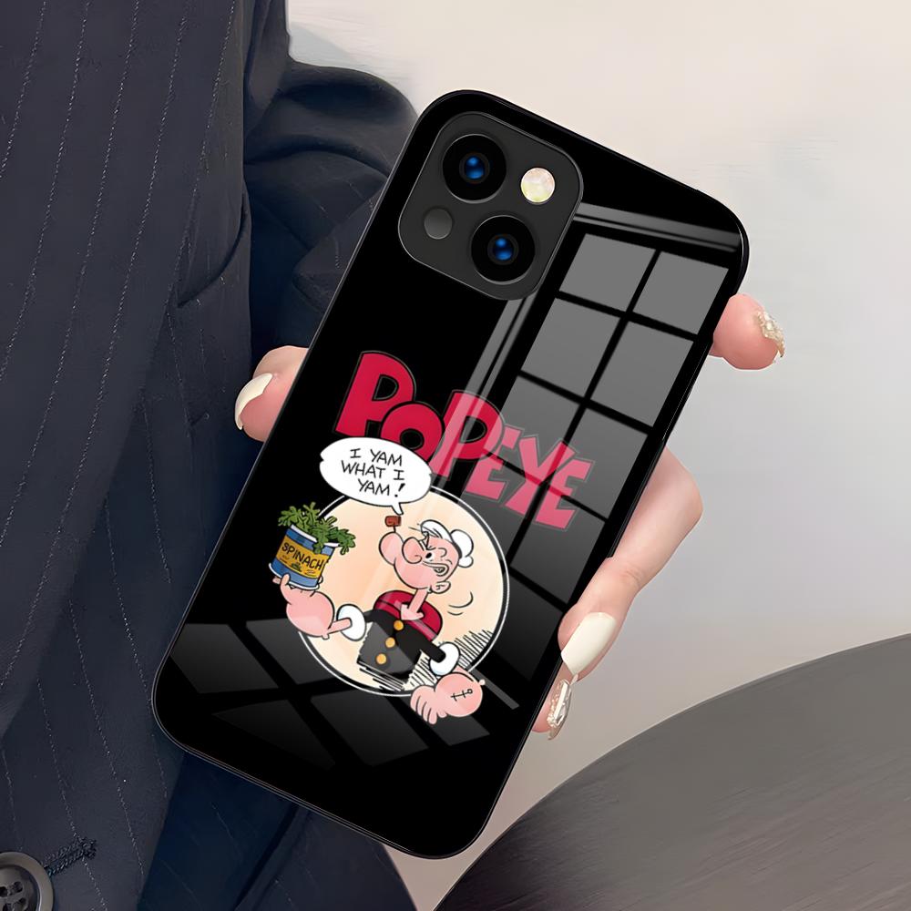 P-Popeyes The Sailor Phone Case For IPhone 17 Air 16 E Pro Max 15 14 13 Mini 12 Pro 11 Max Plus Black Glass Cover