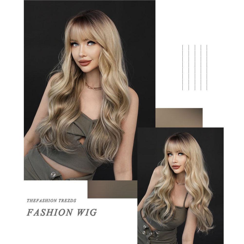 Women's Simulation Wig 67cm Hair Golden Wig Long Curly Wig Full Headgear Rose Hair Net Headdress Beauty Decoration Wig