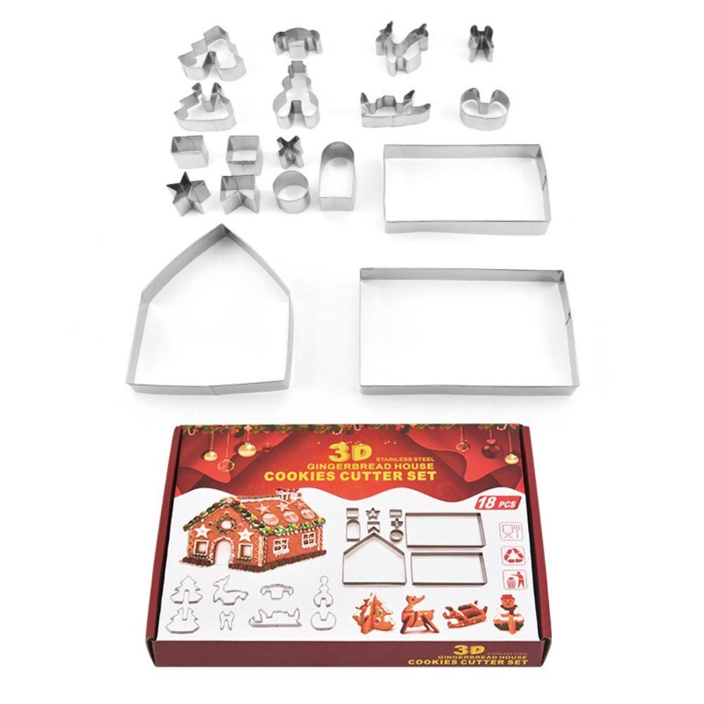 3D Gingerbread House Cookie Cutter Set Three-dimensional Multi-specification Fondant Cutter Stainless Steel Baking Tool Xmas