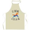 Kitchen Apron - Horse C'est La Vie - French Print - Durable Cotton - Adjustable Ties