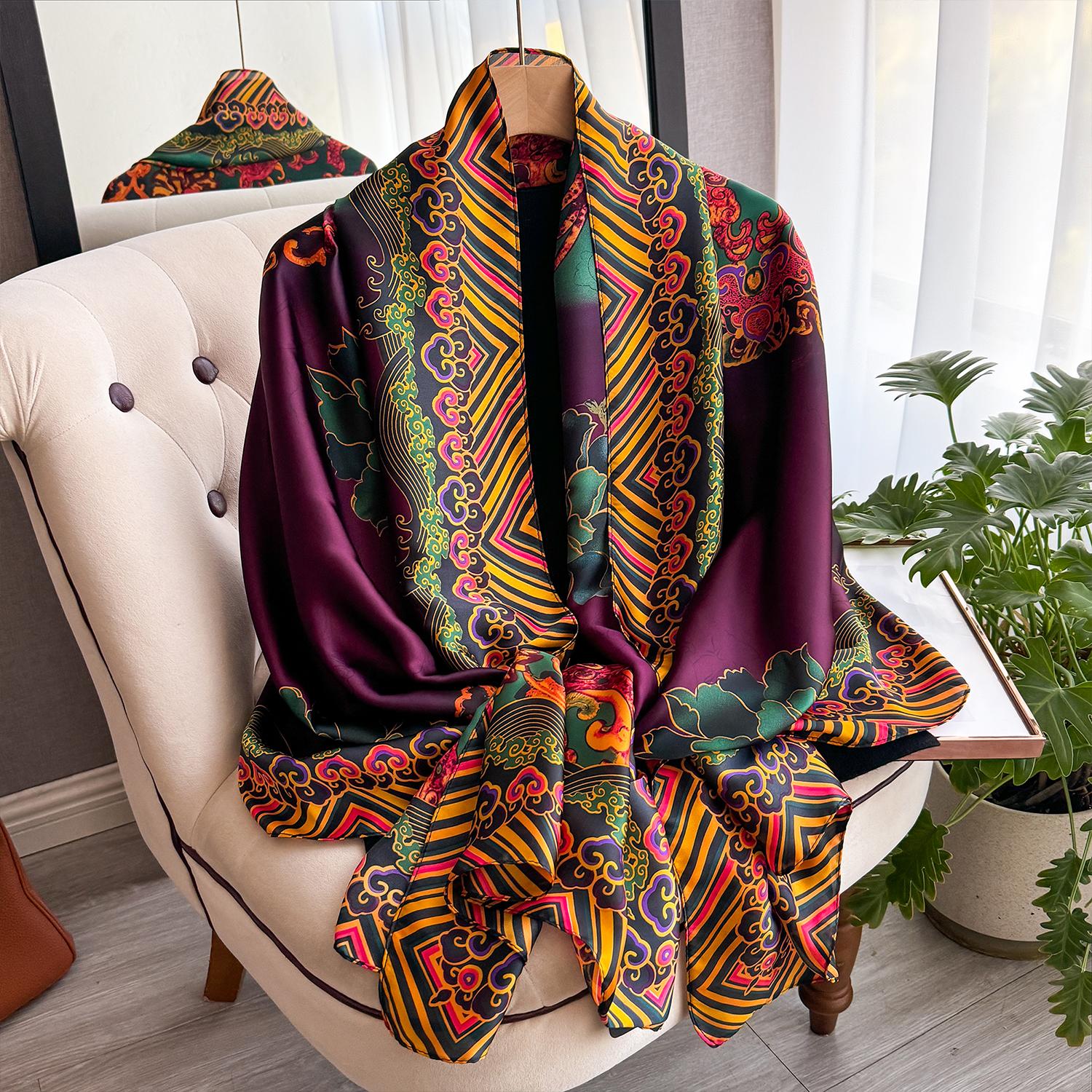 

Latest Spring High Quality Soft Silk Scarf Women Ladies Elegant Print Scarf Fashion Shawl Beach Sun Protection Designer Scarf