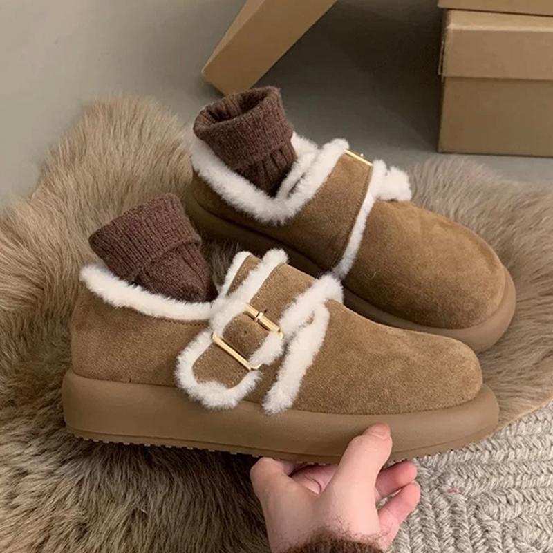 Quality Fur Women'S Snow Ankle Boots Flats Suede Short Plush Shoes Fashion Warm Cotton Shoes New Winter Cozy Walking Mujer Botas