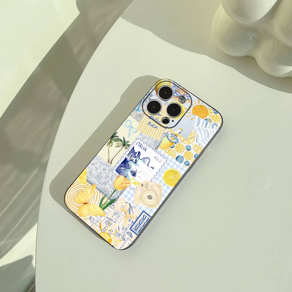

S-Seaside Scenery Wine Lemon Phone Case For iPhone 17,16,15,14,13,12,11 Pro Max,16Plus,XS Soft Black Cover iPhoneXSMAX
