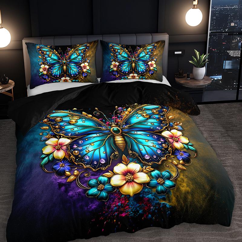 3Pcs Bohemian Butterfly Bedding Duvet Cover Set Luxury Butterfly Bedding Quilt Set Butterfly Themed Elegant Bedroom Decor