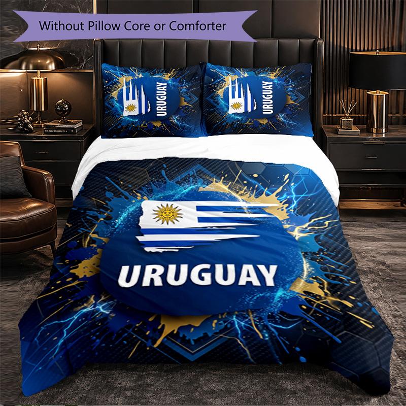 Uruguay Football Pattern 3 Pieces Bedding Set Soft Microfiber Duvet Cover with Pillow Cases for Bedroom