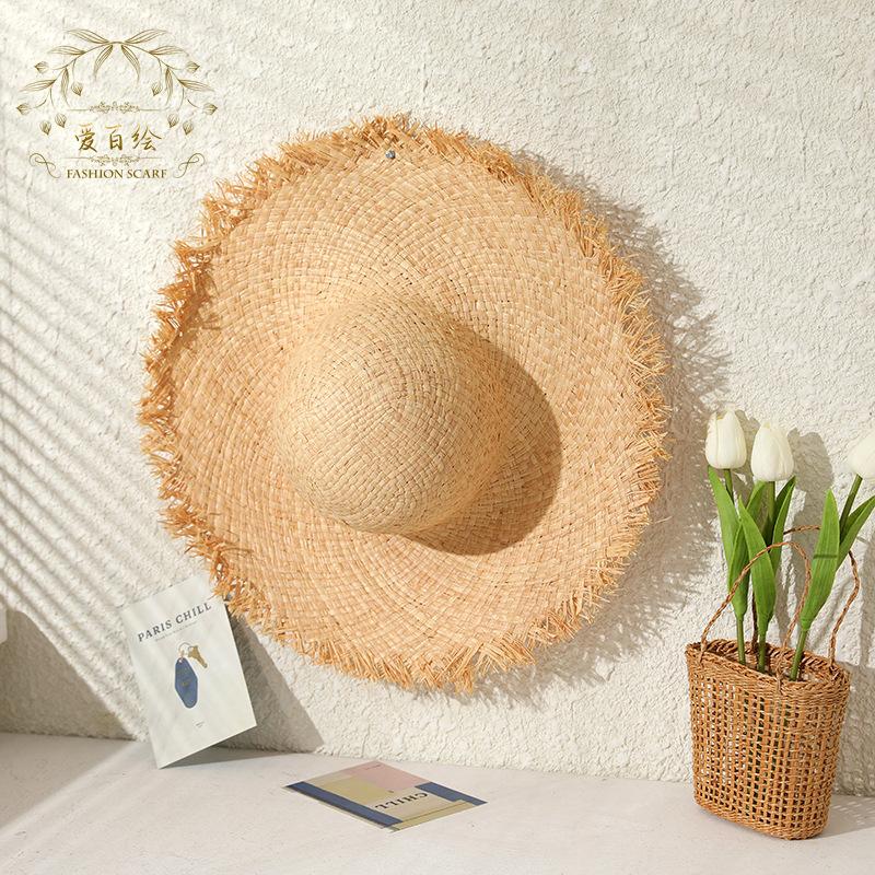 Handmade Weave Natural Raffia Straw Hats For Women Girl Summer Large Tassel Wide Brim Panama Beach Sun Hat Lady Holiday Jazz Cap