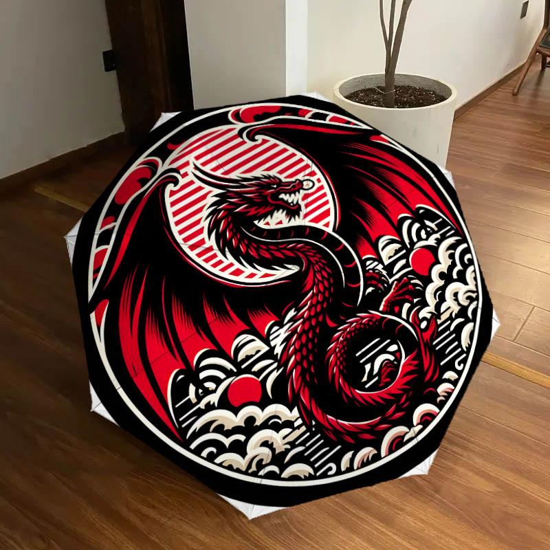 1pc Red Dragon Emblem Umbrella with Plastic Handle,Suitable for All Seasons Home Travel Outdoor UmbrellaDD1035
