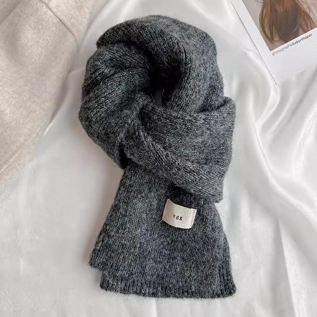 Korean cotton knitted wool scarf women's autumn and winter atmosphere white thickened warm solid color scarf