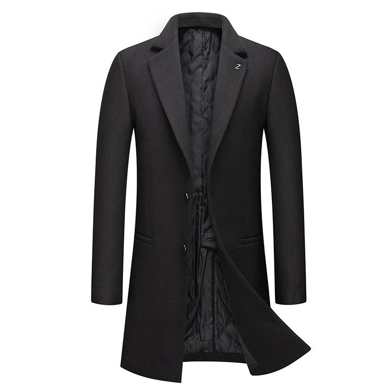 Mittellanger Wollmantel für Herren: Herbst/Winter Mode, Bügelfrei, Baumwollwattiert, Verdickte Jacke.
