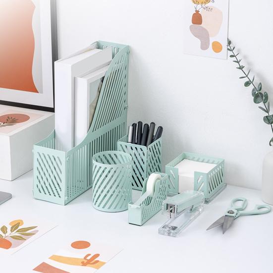 Pen Holder Nordic Style Electroplated Matte Finish Large Capacity Desk Organizer with Rubber Base Office Accessories