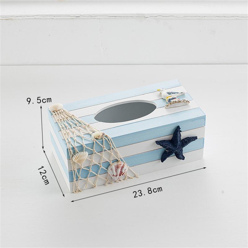 Storage Box 24cm Decorative Creative Wooden Marine Restaurant Storage Organizer Napkin Holder Wood Board Mediterranean-style