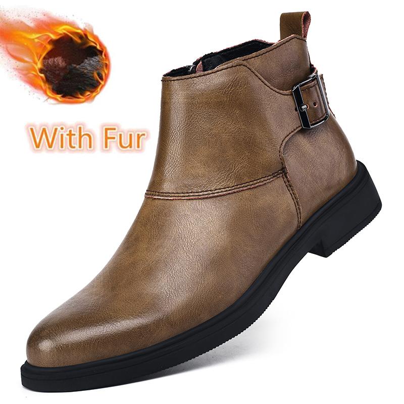 Echtes Leder Herren Chelsea Stiefel Luxus Marke Männlichen Grund Stiefel Hohe Qualität Winter Plüsch Schnee Schuhe Bequeme Wanderschuhe