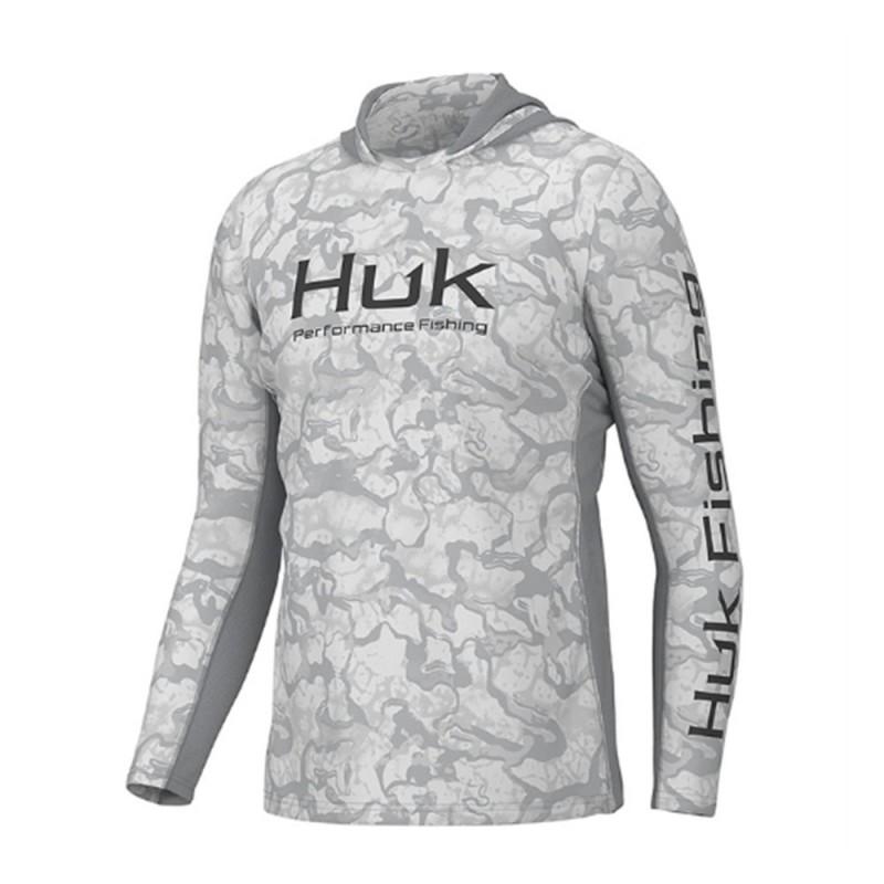 HUK Ice Silk Fishing Shirt Lightweight Breathable Quick Dry Long Sleeve Hooded Wear Anglers