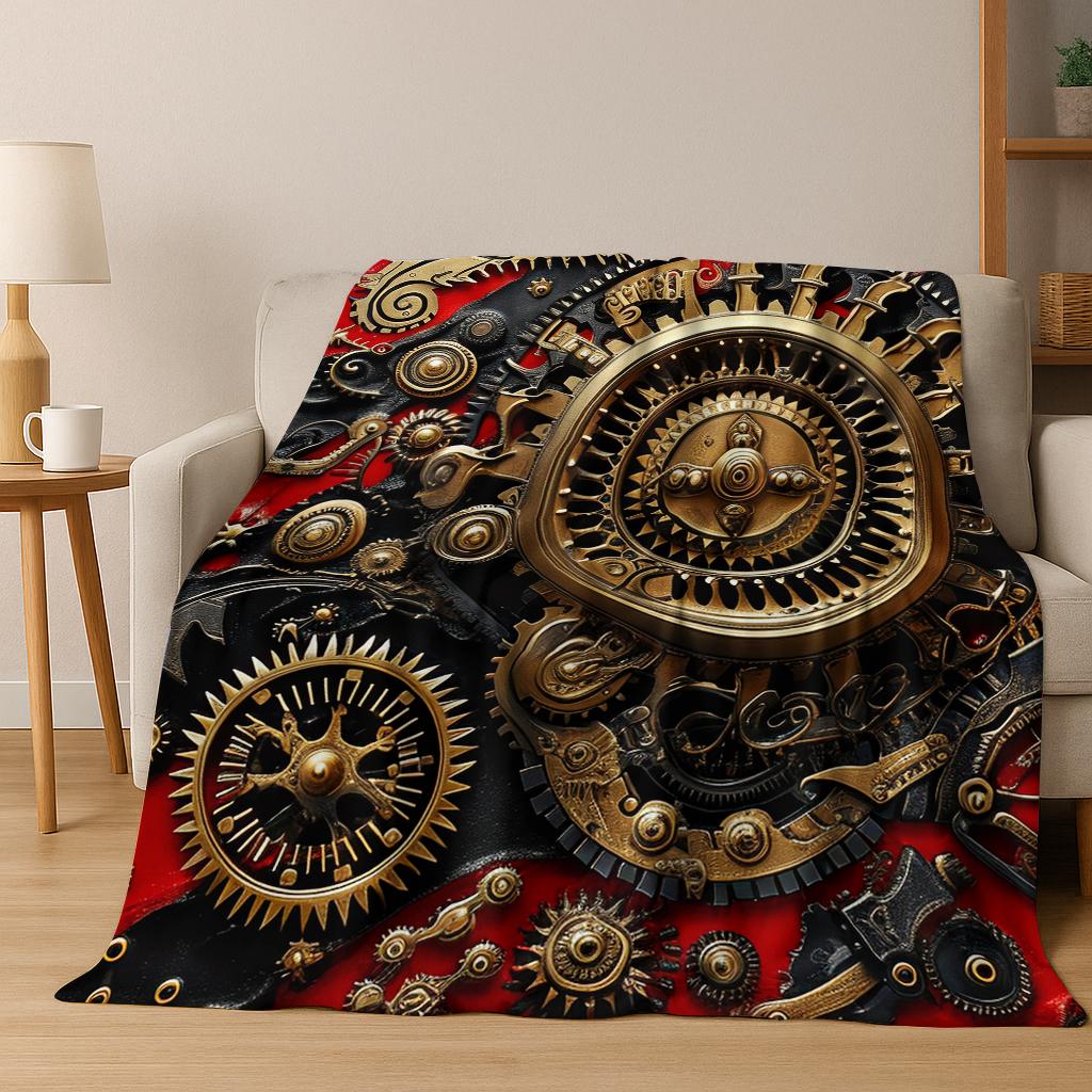

Mechanical Gear Punk Flannel Blanket Soft Warm Throw Blanket for Hom Bed Bedroom Living Room Office Travel Camping Picnic Gift 75x90cm