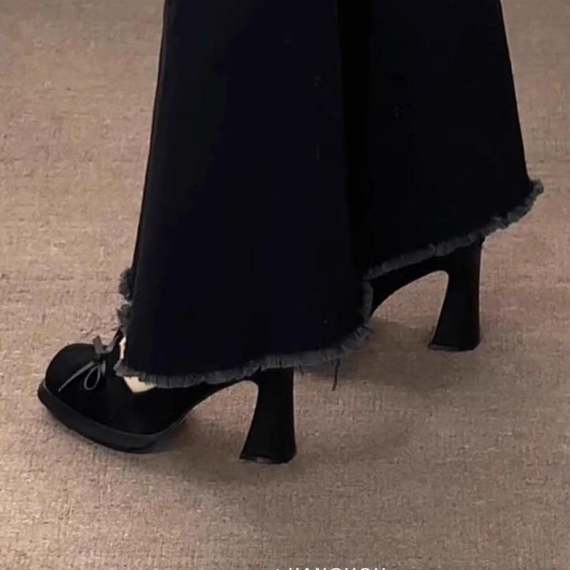 Fashion Women's Fashion Thick Heel Shoes Spring New Square Head Shallow Mouth Butterfly Knot Waterproof Platform Slip-on High Heels