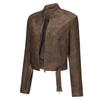 Giacca in pelle PU con cerniera aderente a maniche lunghe con colletto a revers da donna autunno inverno