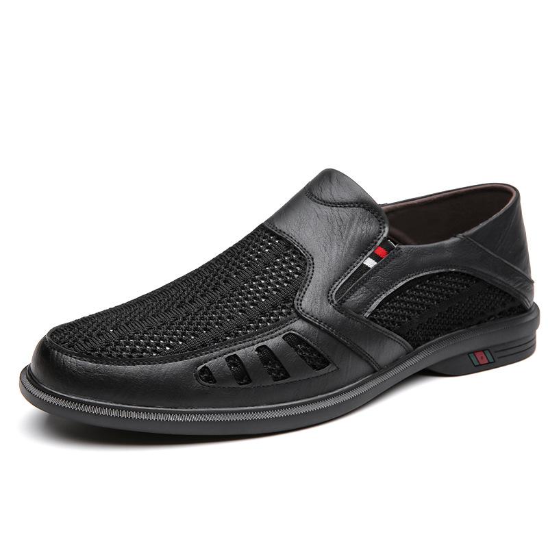 

Hollow leather shoes men s leather non-slip soft-soled hole shoes men s sandals outdoor leisure breathable summer 44