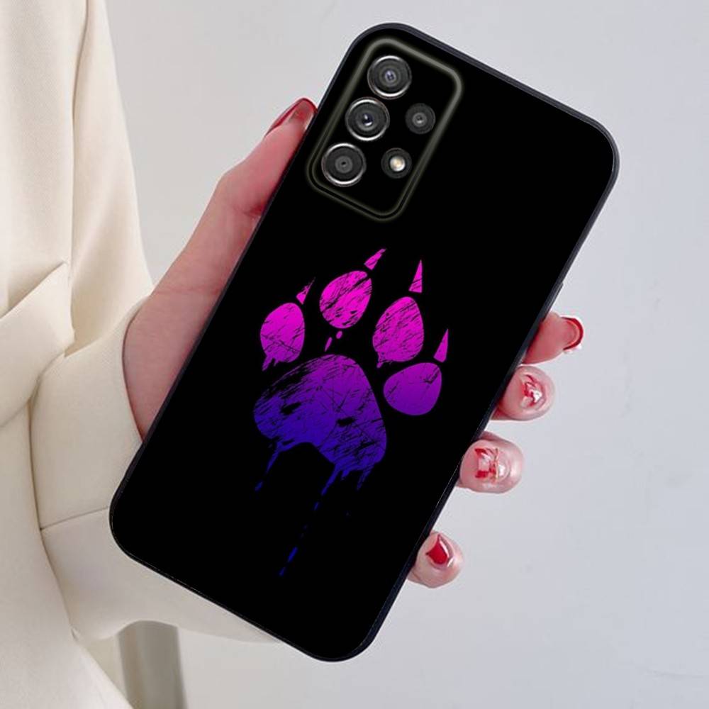Phone Case For Samsung S24,21,22,23,30,Ultra,20,Plus,Note,10,9,Dog Footprints Puppy Paw Print Black Soft Silicone Case