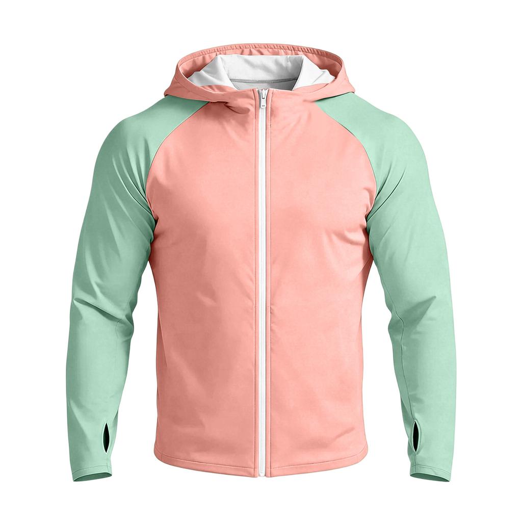 Men's Casual Raglan Sleeve Hooded Long Sleeve Sun Protection Jacket Lightweight Zip Up Outdoor Sportswear for Daily Wear