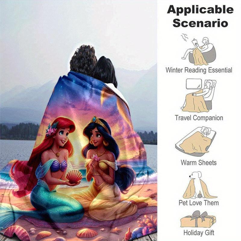 1pc Mermaid Printing Blanket - Soft, All-Season Throw for Living Room, Bedroom,Personalized Gift with Adorable Cartoon Design