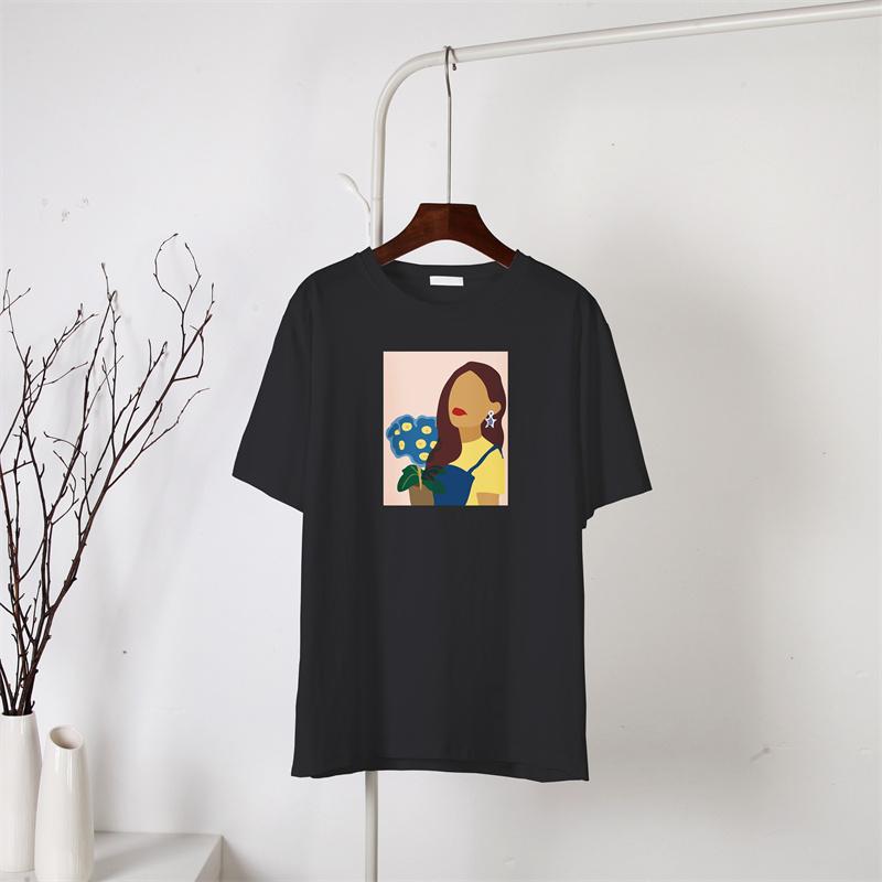 

Hirsionsan новая футболка в стиле Харадзюку с графическим принтом, женская футболка из 100% хлопка с короткими рукавами, летний мягкий пуловер большого размера, топ XXL чёрный