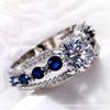 New Jewelry, Creative Hollowed-out Royal Blue Zircon Ring Women's Luxury Engagement Jewelry Straight